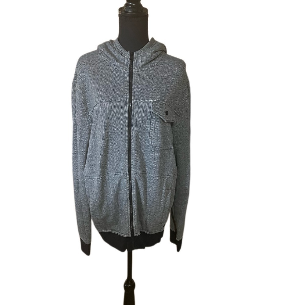 Tony Hawk Gray and Black Herringbone Zip Front Hoodie Jacket Size XXL